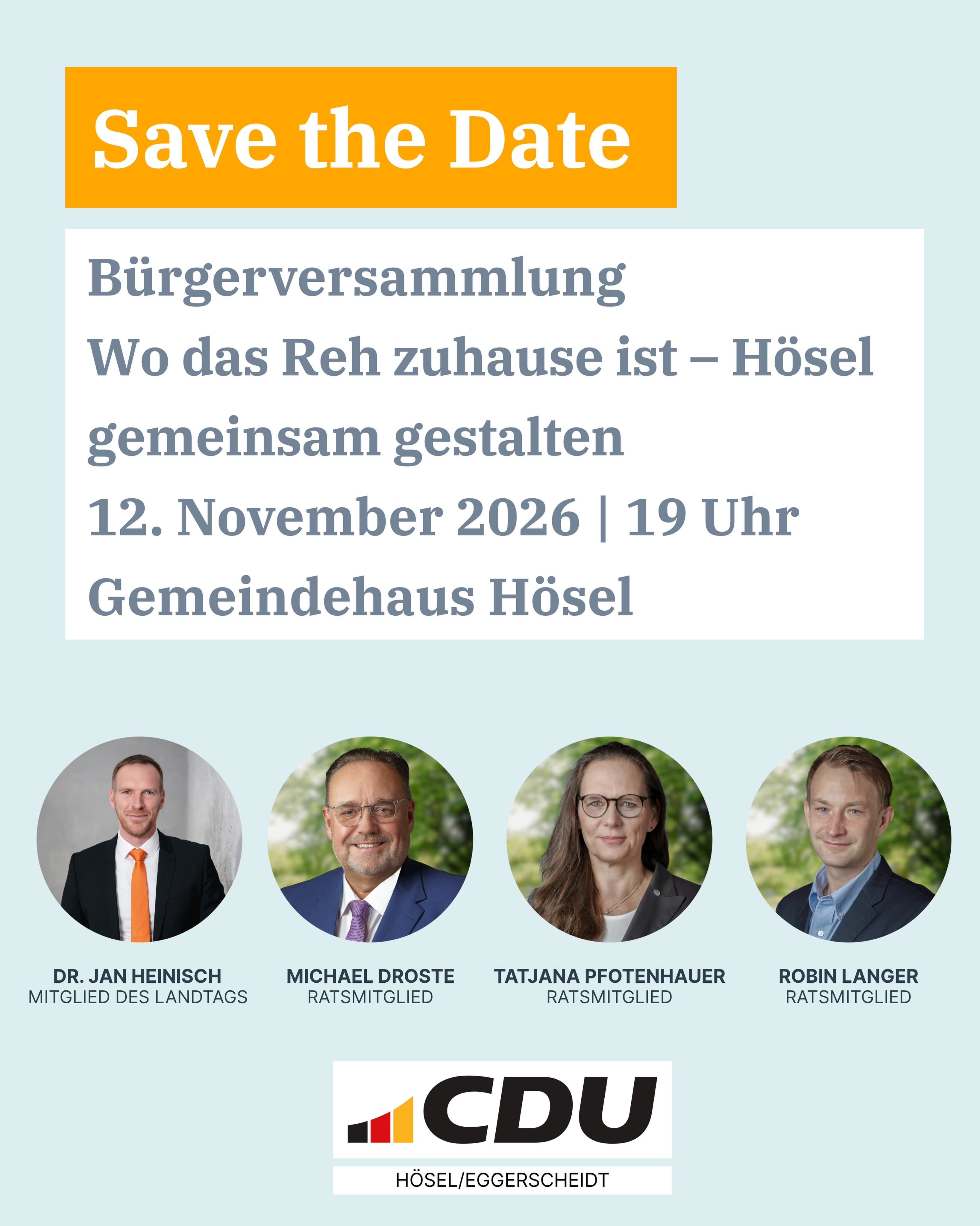🦌 Wo das Reh zuhause ist - Hösel gemeinsam gestalten
Was bewegt Hösel? Was läuft gut - und wo müssen wir gemeinsam anpacken? Darüber möchten wir mit